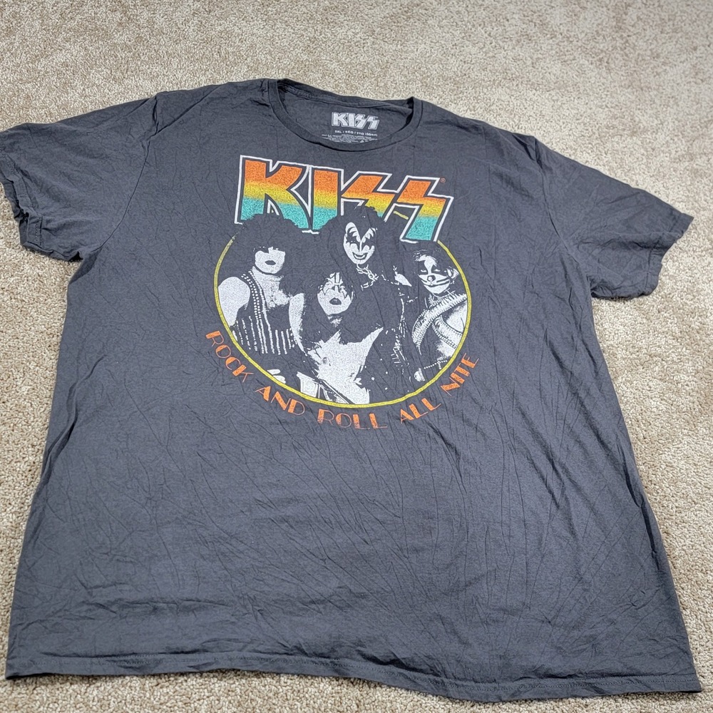 KISS Rock and Roll All Nite Band Graphic T-Shirt Gray Men's 2XL